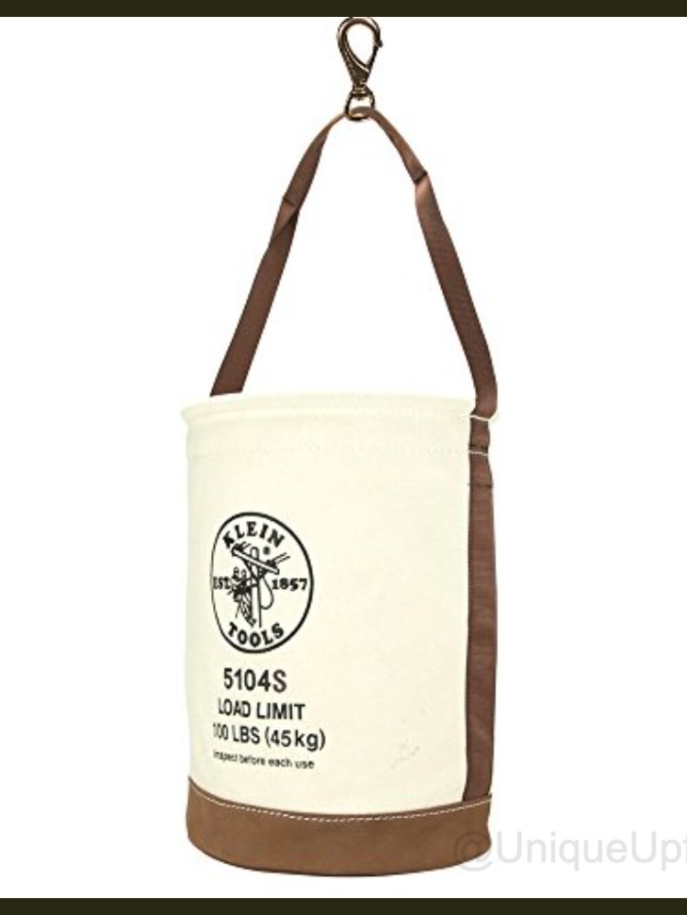 Canvas Tool Bucket with Leather Bottom and Swivel Snap Hook, 100-Pound Capacity